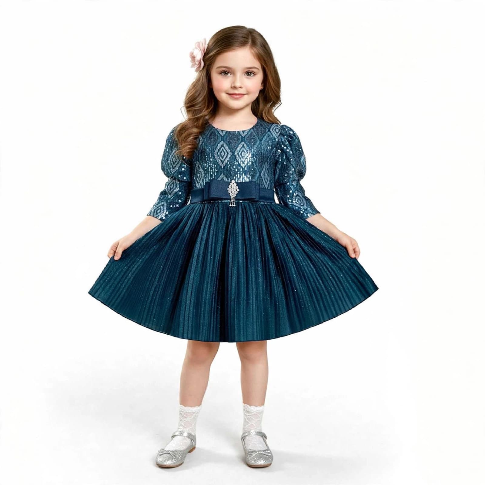 luxury designer-style girl's party dress featuring high-quality structural fabrics engineered for premium special-occasion wear.