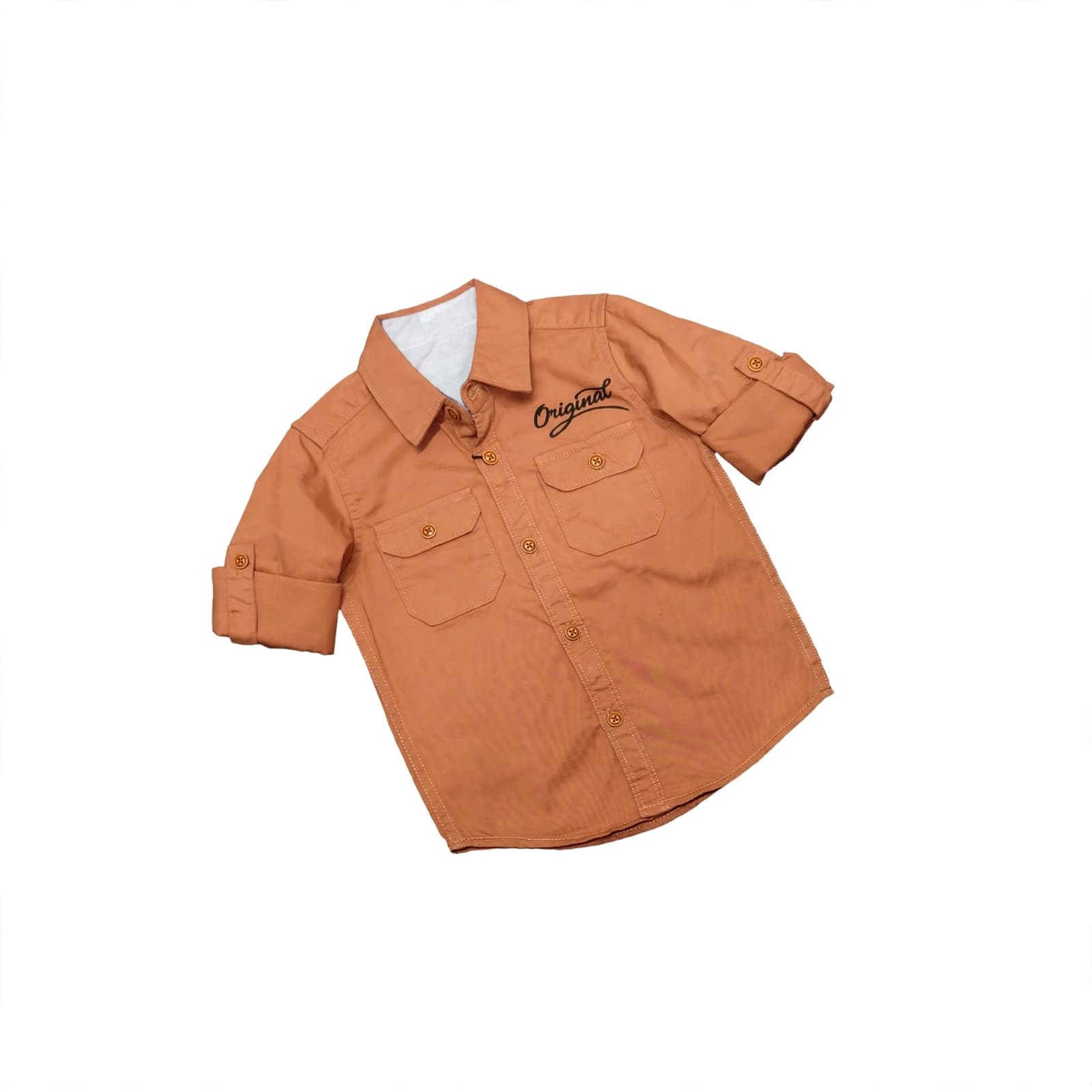 Boys' casual utility shirt in a warm terracotta