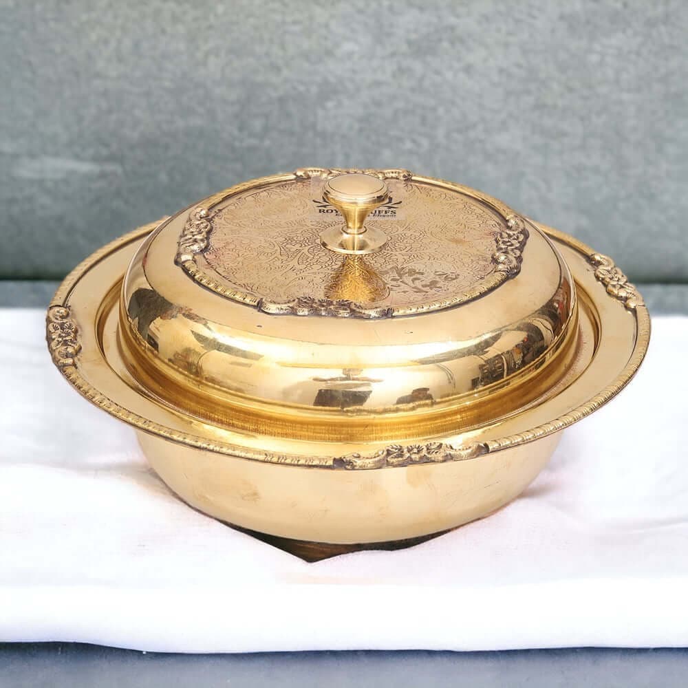 Handcrafted Pure Brass Serving Donga (Casserole / Tureen) with a Lid,
