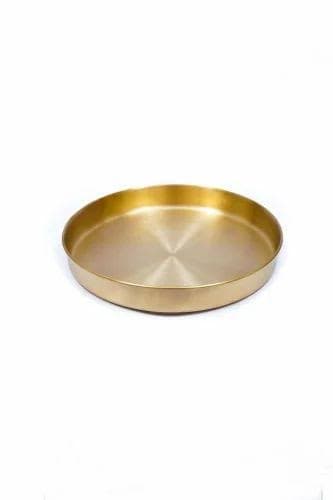 Premium Brass Kumcha Plate, which is a traditional Indian flat-bottomed round dining thali or serving tray.