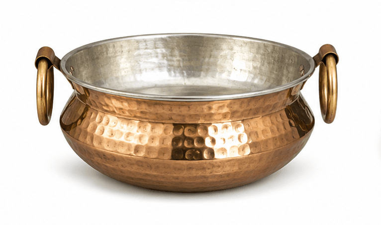 Traditional Indian copper handi (also frequently referred to as a Lagan Handi or Degchi)